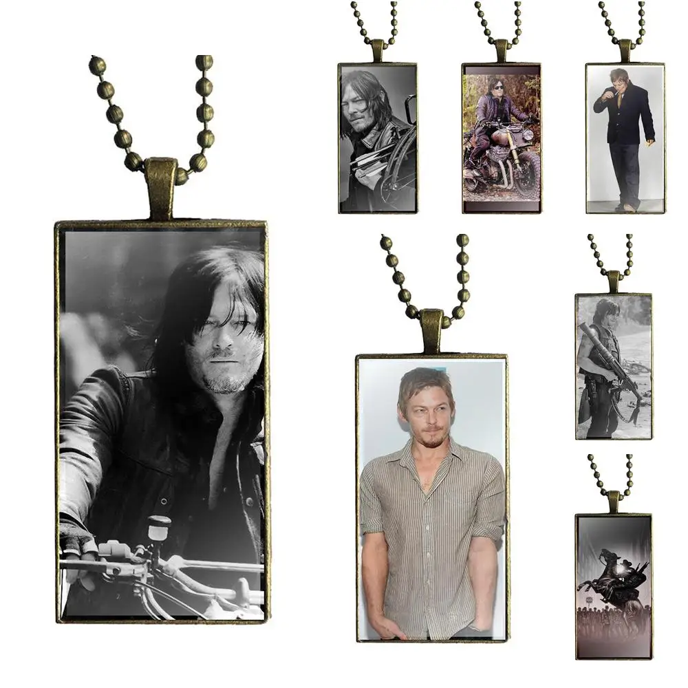 

EJ Glaze For Child Glass Cabochon Choker Pendant Rectangle Necklace Bronze Color Jewelry Walking Dead Norman Reedus Daryl Dixon