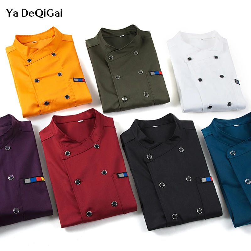 

short sleeves Chef Uniform Unisex Restaurant Kitchen Breathable Double Breasted Shirt Chef Jacket+cap+apron work clothes for men