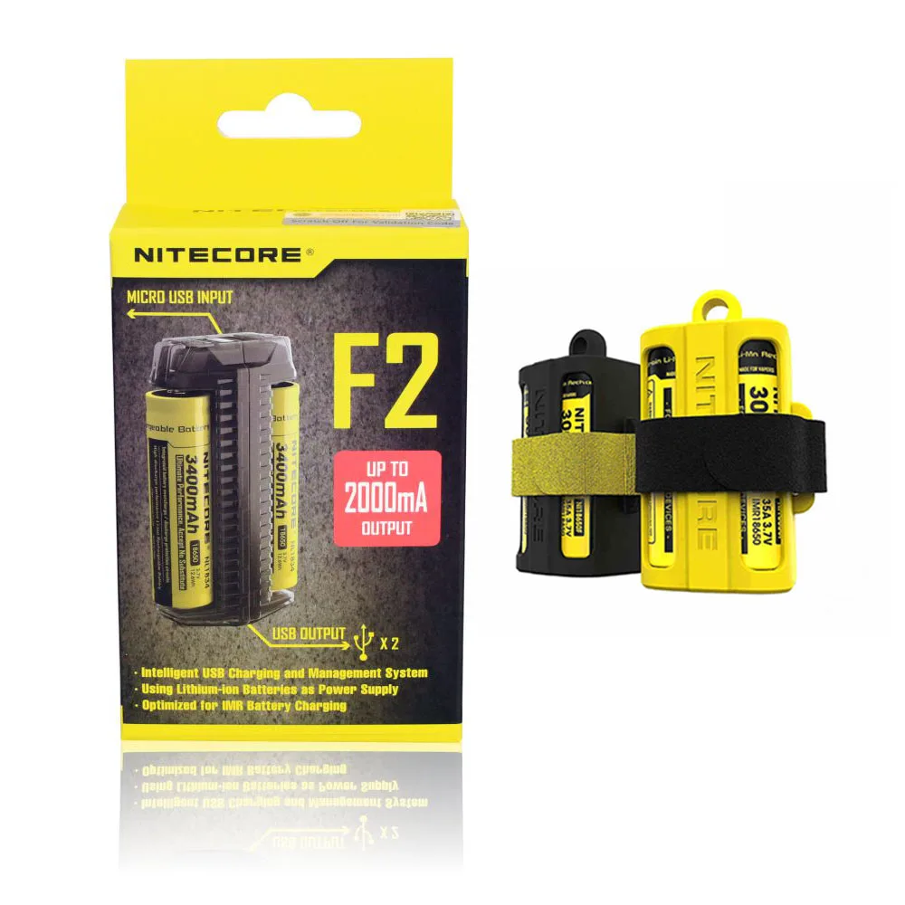 NITECORE F2 гибкий внешний аккумулятор 2A умный литий-ионный IMR аккумулятор 2 слота USB зарядное устройство легкий портативный источник питания адаптер - Цвет: F2 with nbm40