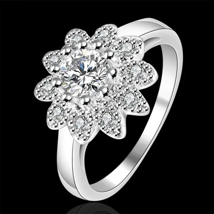 

Wholesale 925-sterling-jewelry ring, silver plated flower plant beautiful fashion jewelry, Inlaid stone Sunflower Ring R151