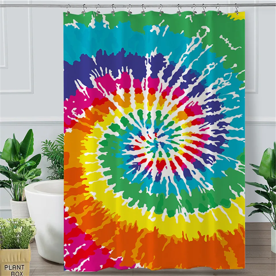 BlessLiving Rainbow Bath Curtain Tie Dye Waterproof Shower Curtain With