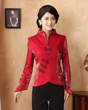 Осень зима Китайская традиционная Женская куртка с вышитыми цветами пальто теплая M L XL XXL 3XL 4XL WKH2014-19 - Цвет: red