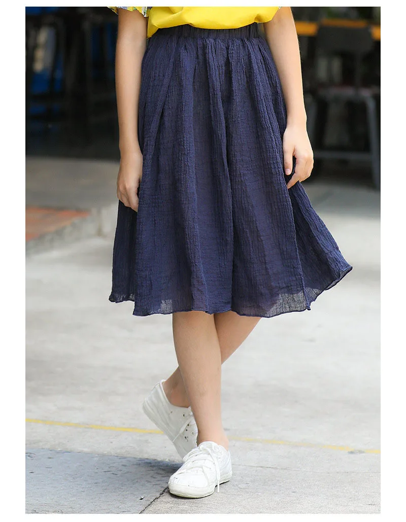 Fashion 2019 Kids Baby Big Girls Solid Summer Skirt Clothing Children Mid Waist Cotton Linen Knee Length Skirts For Girl Clothes (17).jpg