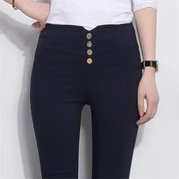 

CUHAKCI Women Pencil Pants High Waist Leggings Button Skinny Leggins Trousers Slim Ladies Pantalones Female Plus Size Trousers