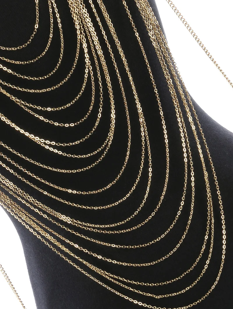  Body Jewelry Fashion Gold Color Body Belly Waist Chain Harness Necklace Womens Sexy Bikini Multilay