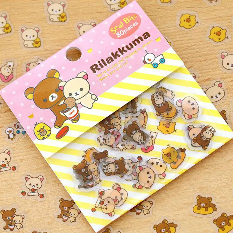 80 шт./упак. мини клейкие наклейки Rilakkuma прозрачная наклейка из ПВХ DIY альбом