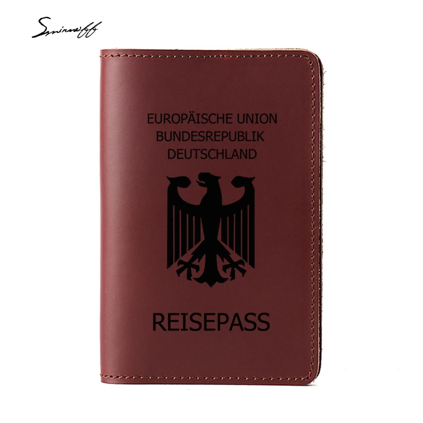 Red Color Germany Passport Cover Multi Card Holders Cow Leather Germany