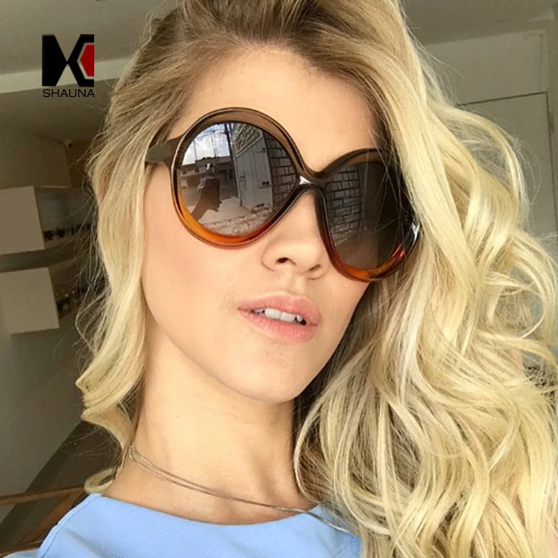 SHAUNA Reinforcing Metal Hinge Oversize Women Round Sunglasses Retro