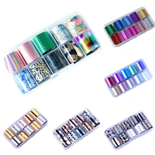 10 rouleaux/Set 10M paillettes Nail Art feuilles Laser conseils autocollants bricolage manucure décorations ongles autocollant ongles Art décorations(China)