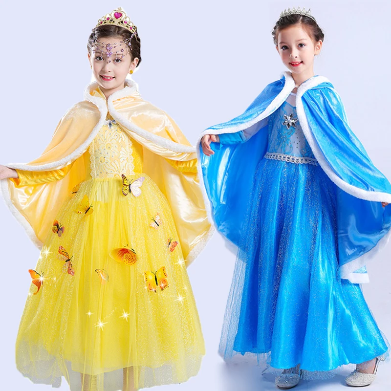 

Girls Plus Velvet Cloak Kids Cinderella Rapunzel Aurora Cloak Elsa Outfits Cloak Children Christmas Red Clothing Hooded Shawl