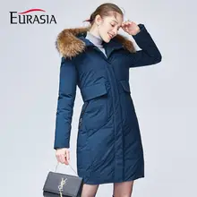 Евразии Дизайн зима Для женщин полный длинное пальто природа енот меховой воротник капюшон толстые куртки леди парки верхняя одежда красный YD1862
