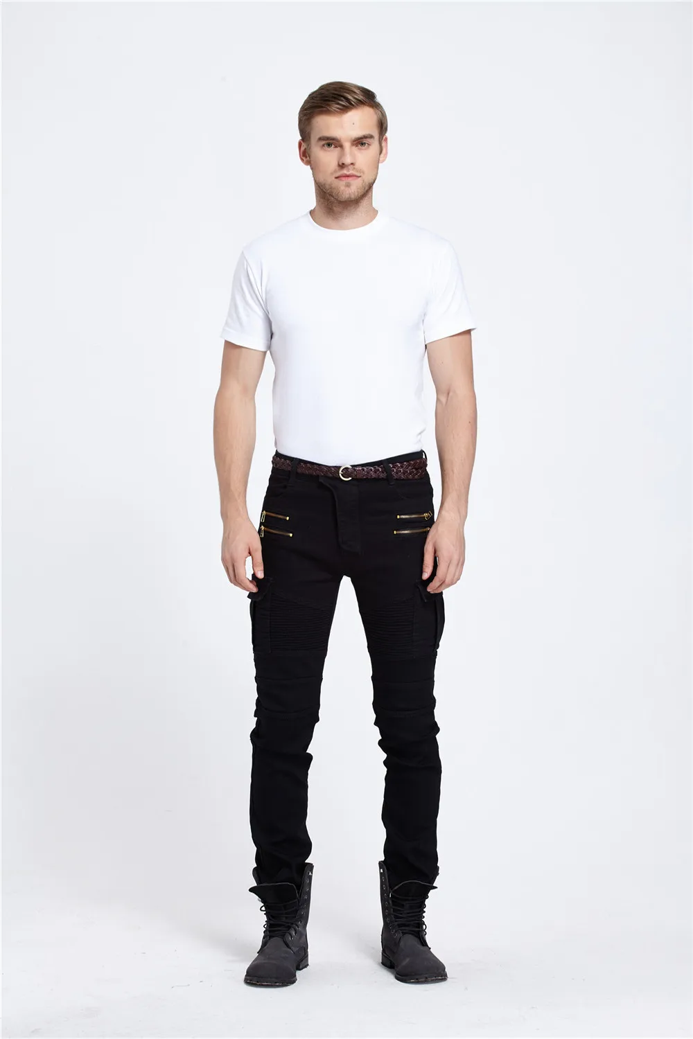 Мужская повседневная Уличная мода тренд складные ночные клубы эластичные узкие джинсы MP001