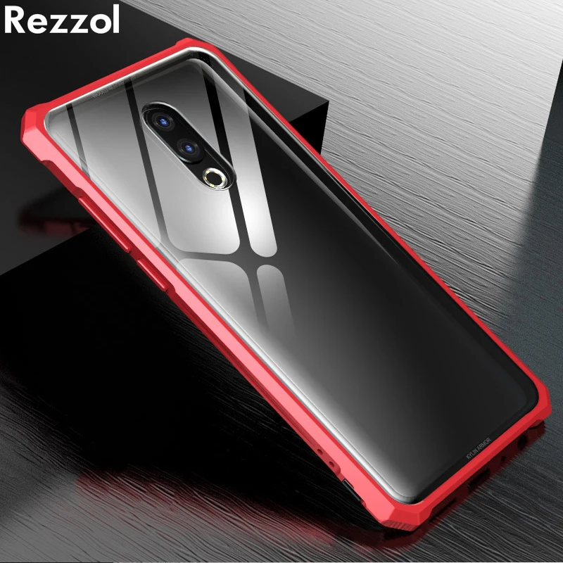 

Rezzol For Meizu 16th Case Transparent Tempered Glass Metal Bumper Protective Hard Cover Case For Meizu 16th plus Meizu 16 Capa