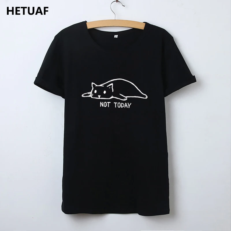HETUAF Kawaii القط التي شيرت المرأة الجرافيك تيز المرأة لا اليوم مضحك T قميص المرأة أعلى فام الكرتون الهبي Ulzzang Camisetas موهير HETUAF Kawaii القط التي شيرت المرأة الجرافيك تيز المرأة لا اليوم مضحك T قميص المرأة أعلى فام الكرتون الهبي Ulzzang Camisetas موهير