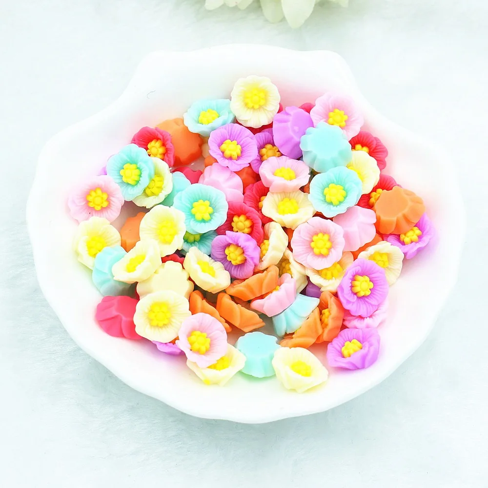 

100pcs/lot planar resin flower mix colors flat back resin mix colors resin cabochons accessories