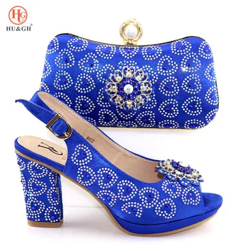 

2020 New Special Design Mature Style Shoes And Bag Set African Italian Fashion Shoes And Hand Bag Set For Wedding in Royal Blue