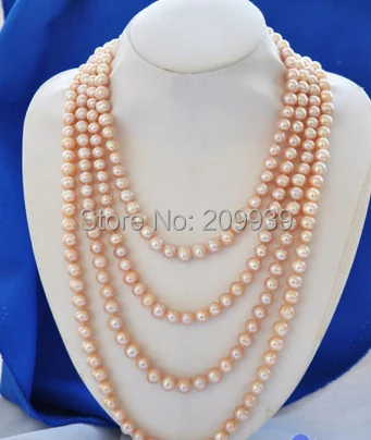 

huij 001011 Long 100" 8-9mm pink round freshwater cultured pearl necklace