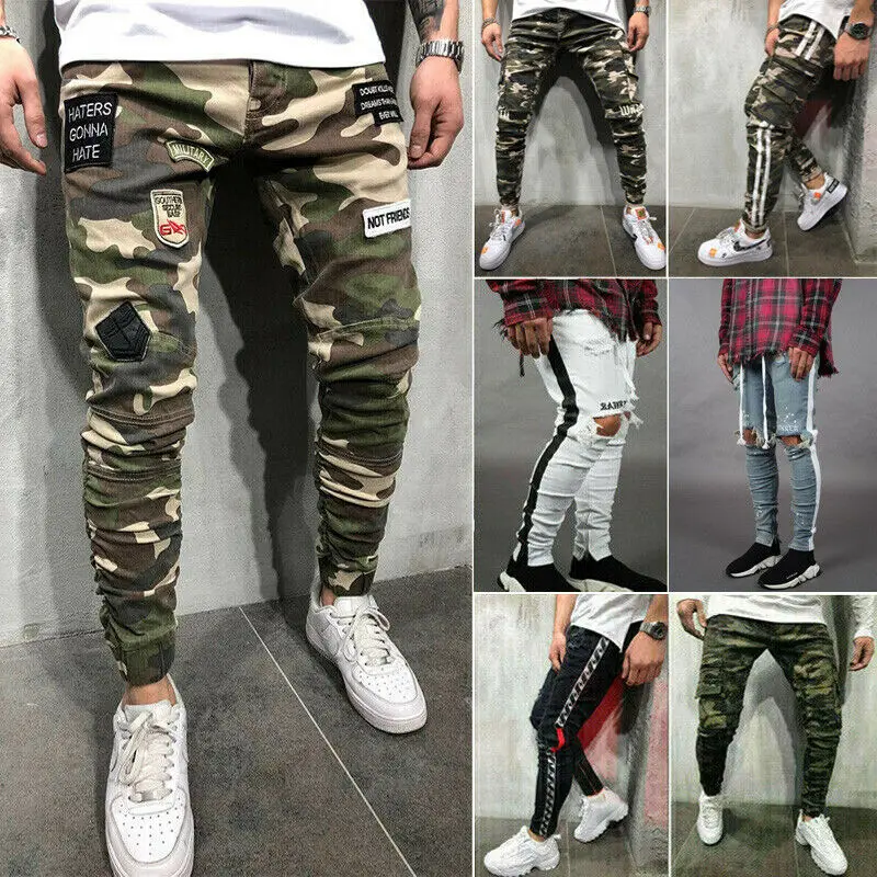 

Men Stretchy Jeans Ripped Skinny Jeans Destroyed Frayed Slim Fit Denim Pant men stretch jeans Men Skinny Jeans Casual Pant Denim