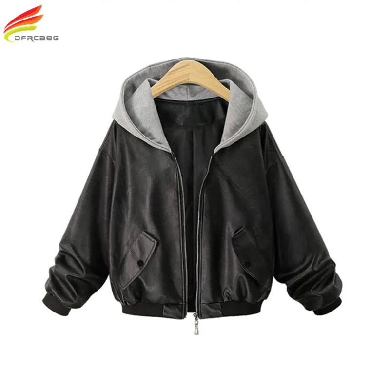 

Bomber Jacket Women 2018 Winter Warm PU Leather Coat Woman Hooded Plus Size Long Sleeve Euro Fashion Short Coats Blouson Femme