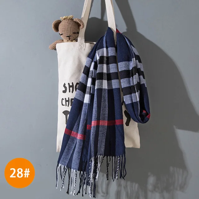 Детские шарфы для мальчиков и девочек, брендовый кашемировый шарф в клетку с кисточками, осенне-зимний плотный теплый платок для детей 190*35 см, шейный платок - Цвет: Style 28