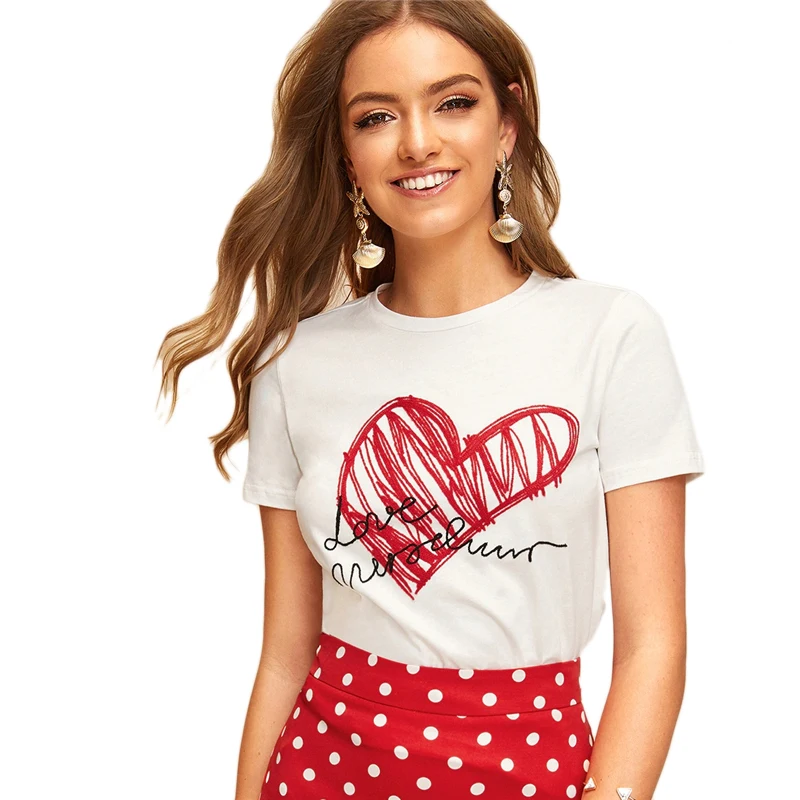 Dotfashion белая футболка с круглым вырезом и графическим принтом букв для женщин Летние повседневные женские топы модная одежда футболка с коротким рукавом