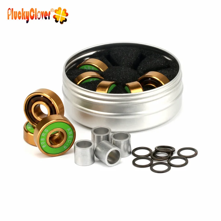 

8pcs Plated Titanium Ball Bearings For Skateboad Scooter Inline Slalom Gyro Roller Bearing 608 With 4pcs Spacers & 8pcs Washers