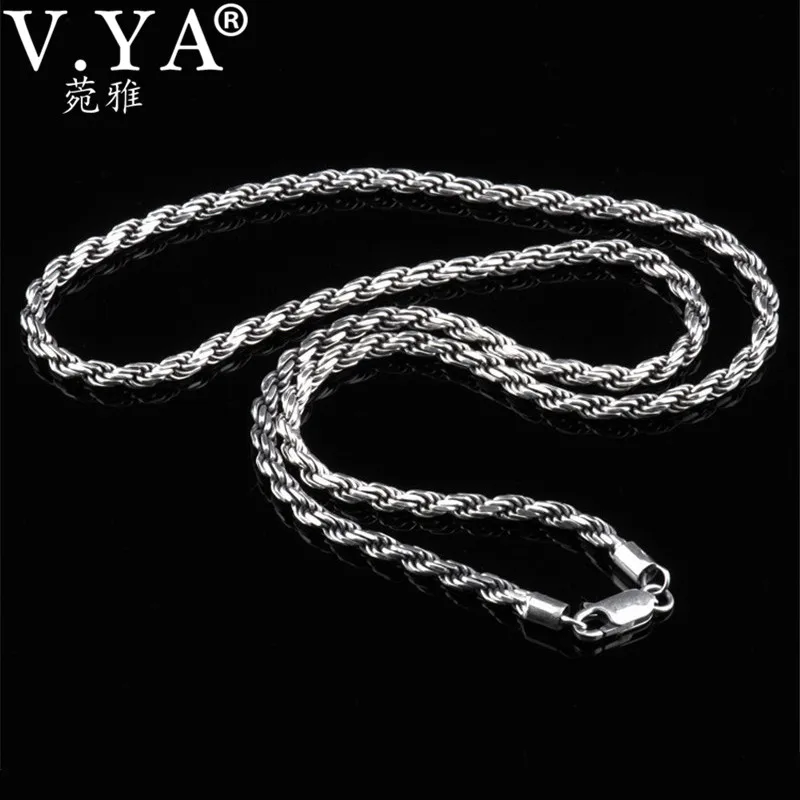 

V.YA Solid 925 Sterling Silver Men Chain Necklaces Vintage Thai Silver Mens Rope Chain 3mm width 50cm 55cm 60cm