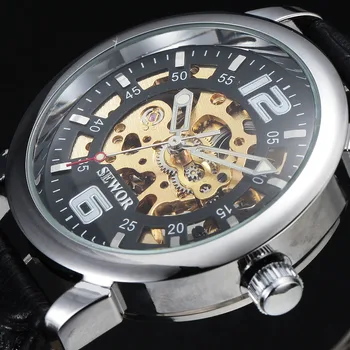 

SEWOR Brand Automatic Watches Men Classic Silver Stainless Steel Case Skeleton Mechanical Watch Fashion Cross Wristwatch Gift