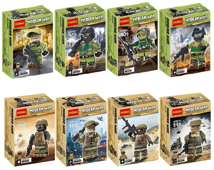 

decool 304-311 modern war Russian special forces with US Marines swat team compatible Military guns Building blocks toys