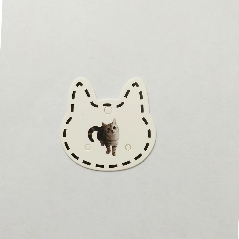 

200pcs/lot 3.7x3.5cm White Paper Earrings Card Jewelry Ear Studs Display Packaging Cards Cat Head Shape Label Tag Jewelry Card