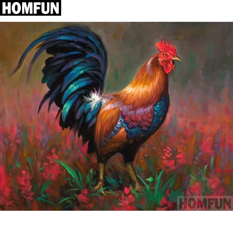 Алмазная живопись HOMFUN A06031 картина петух цветов с полными квадратными/круглыми