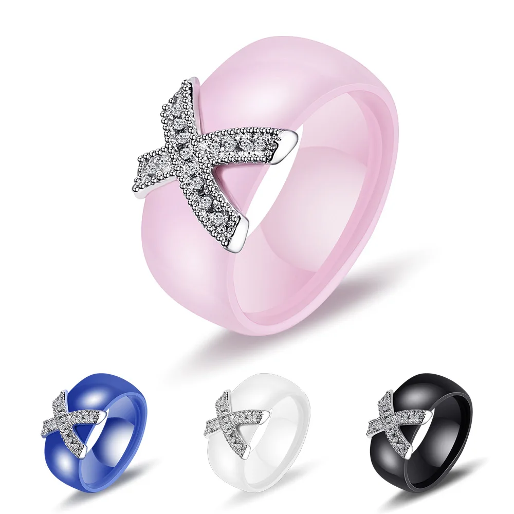 

Lovers Ceramic Ring High Quality Cubic Zirconia X Couple Ring for Women and Men Jewelry Wholesale
