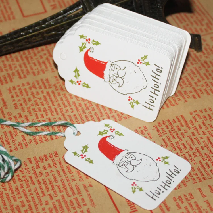 50 шт. Веселые бирки для рождественских подарков, белые бумажные бирки с хлопковой струной, перчатки Санта Клауса, рождественские украшения, этикетки