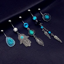 5 шт микс стиль винтаж синий лук ладони руки Круглые Бусины Болтаются пупка Бар кнопки кольца, пирсинг тела, украшения