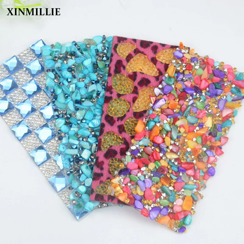 

10pcs/Lot 5*11cm Hot Fix Rhinestone Crystal Sheet Banding Mesh Trimming Stickers On The Phone Decoration Accessories Free Ship