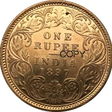 Британская Индия 1897 красная медь queen Victoria One Rupee копия монет