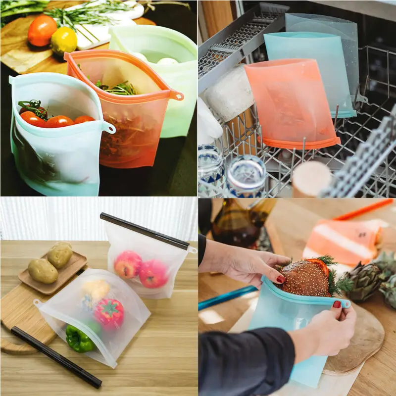 

Reusable Food Storage Silicone Bags Preservation Leak-Proof Fresh Ziplock Seal