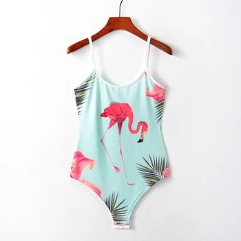 

Flamingo Print Bodysuits Women Sexy One Piece High Cut Low Back Bathing Suit Casual Beach Party Jumpsuit Femme Summer Monokini