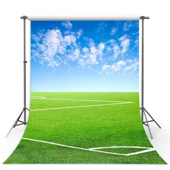 

Vinyl Photography Background Green Lawn Blue Sky Outside Football Field Playground Children Fotografia Backgrounds Photo Studio