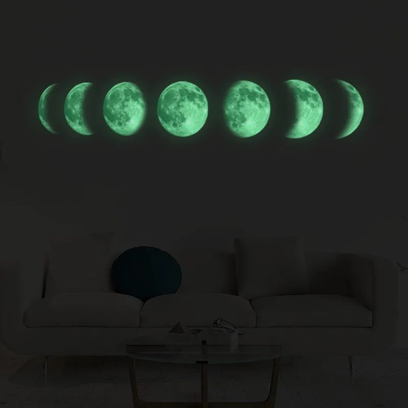 Светящиеся Настенные наклейки Moon Crescent с изображением фазы Луны картой для