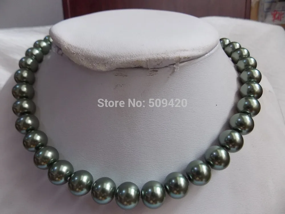 

Free Shipping Wholesale>Charming! 10mm Green South Sea Shell Pearl Necklace 18''