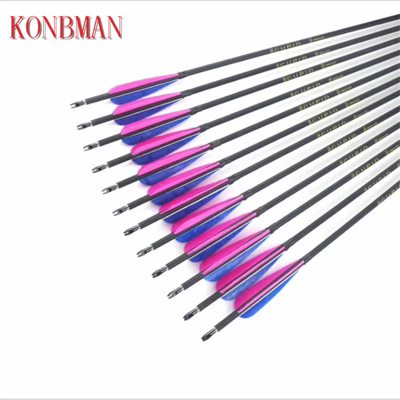 

KONBMAN 6/12pcs 32-inch True Feather Hybrid Carbon Arrow for Recurve Bow or Longbow Practice/Hunting