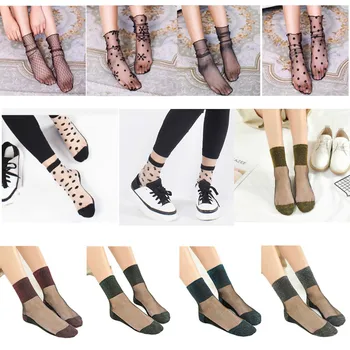 

Arherigele Summer Women Socks Mesh Glass Silk Sock Ultrathin Transparent Crystal Glitter Socks Elastic Fishnet Short Socks Meais
