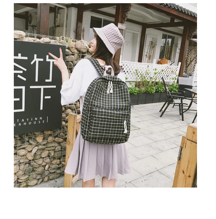 2 Pieces Japan style Plaid Style Women Backpack Pencil Case Student Girl School Bag Travel Shoulder Bag For Women 2019 Bagpack