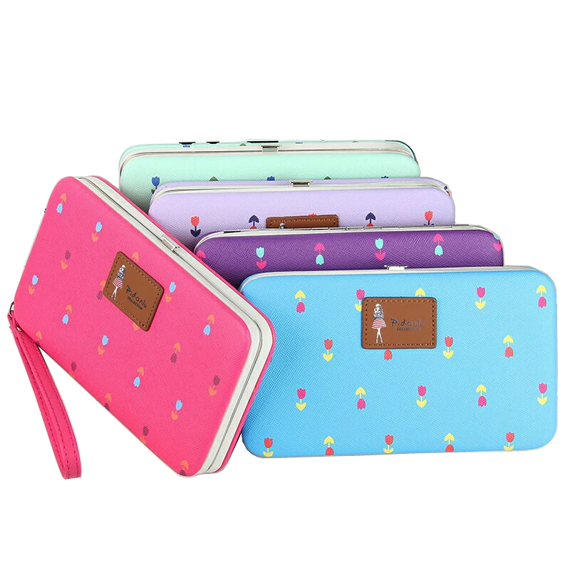 

Women's Long Wallet Beauty Girl Flower Pattern Soft Iron Edge Hand Rope Mobile Phone Bags Credit Card Holder Coins Purse Wallets