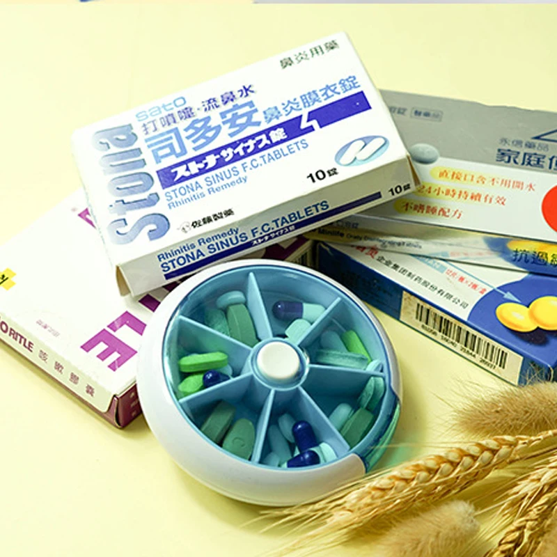 Недельный крутящийся Pill Box Путешествия медицина Диспенсер Организатор Pillbox чехол
