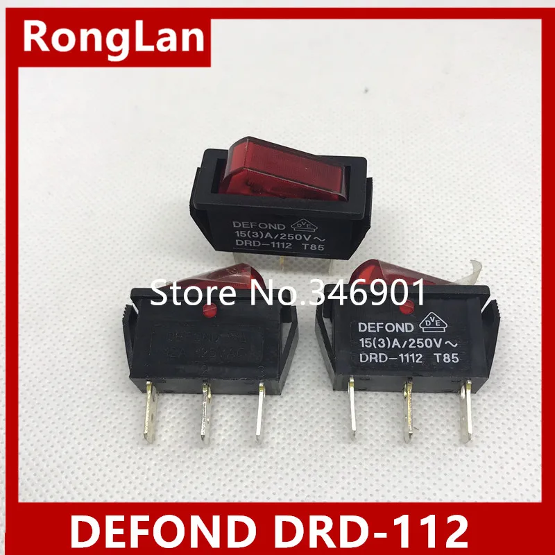 5PCS DEFOND DRD-1112 15A 250V 3Pin 2Position Rocker Switch with redlamp 