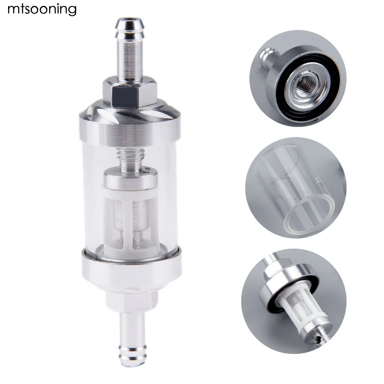 mtsooning 8mm 5/16" Motorcycle Inner Fuel Filter Silver Moto Gasoline Filters New Universal Oil Gas Fuel Filter High Quality