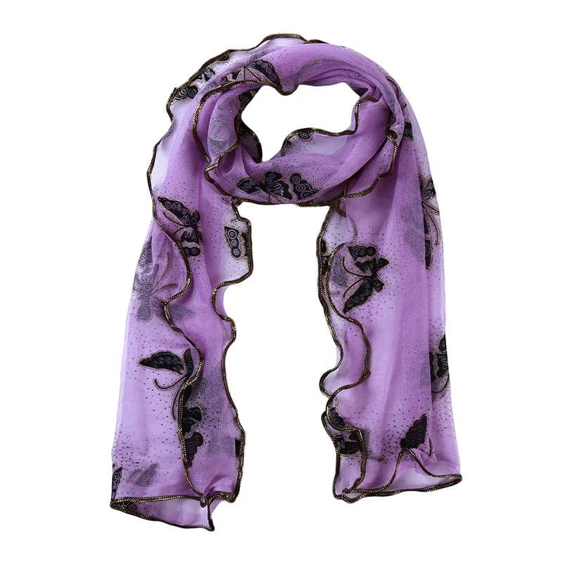 Высококачественный кружевной Окантованный шарф для женщин, винтажный Модный Цветной марлевый платок-накидка с бабочкой, длинный большой мягкий шарф - Цвет: purple