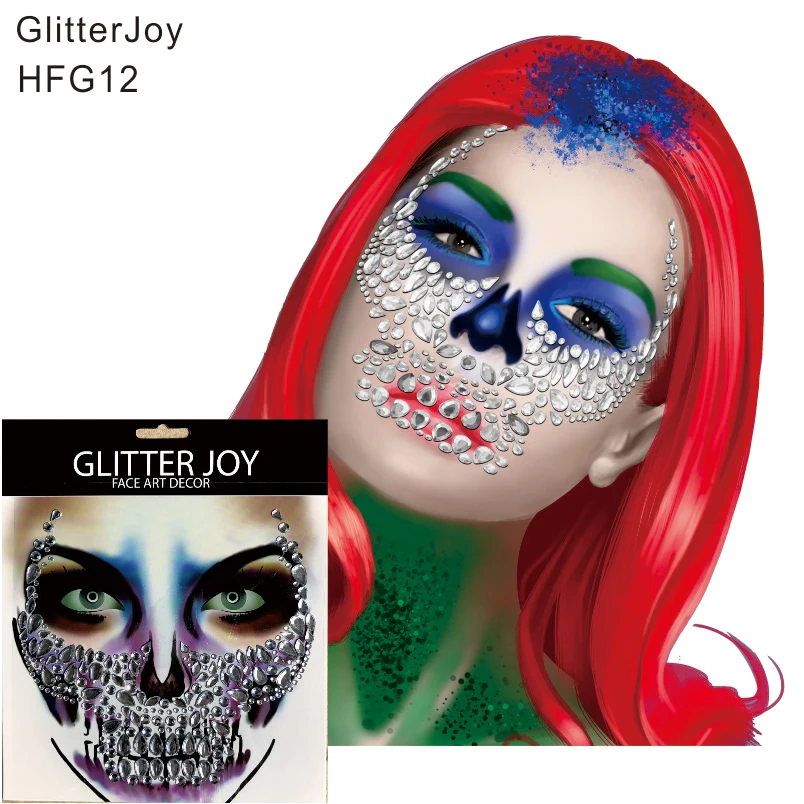 

HFG12 1Pc Clear Festival Skull Bone Face Jewel Rhinestone Sticker for Carnival Night Clubbing Makeup Body Art